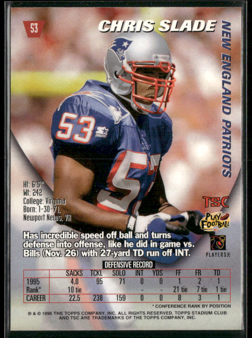 Chris Slade 1996 Stadium Club #53 New England Patriots