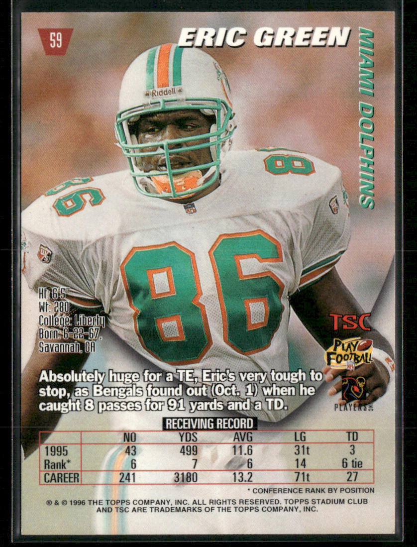 Eric Green 1996 Stadium Club #59 Miami Dolphins
