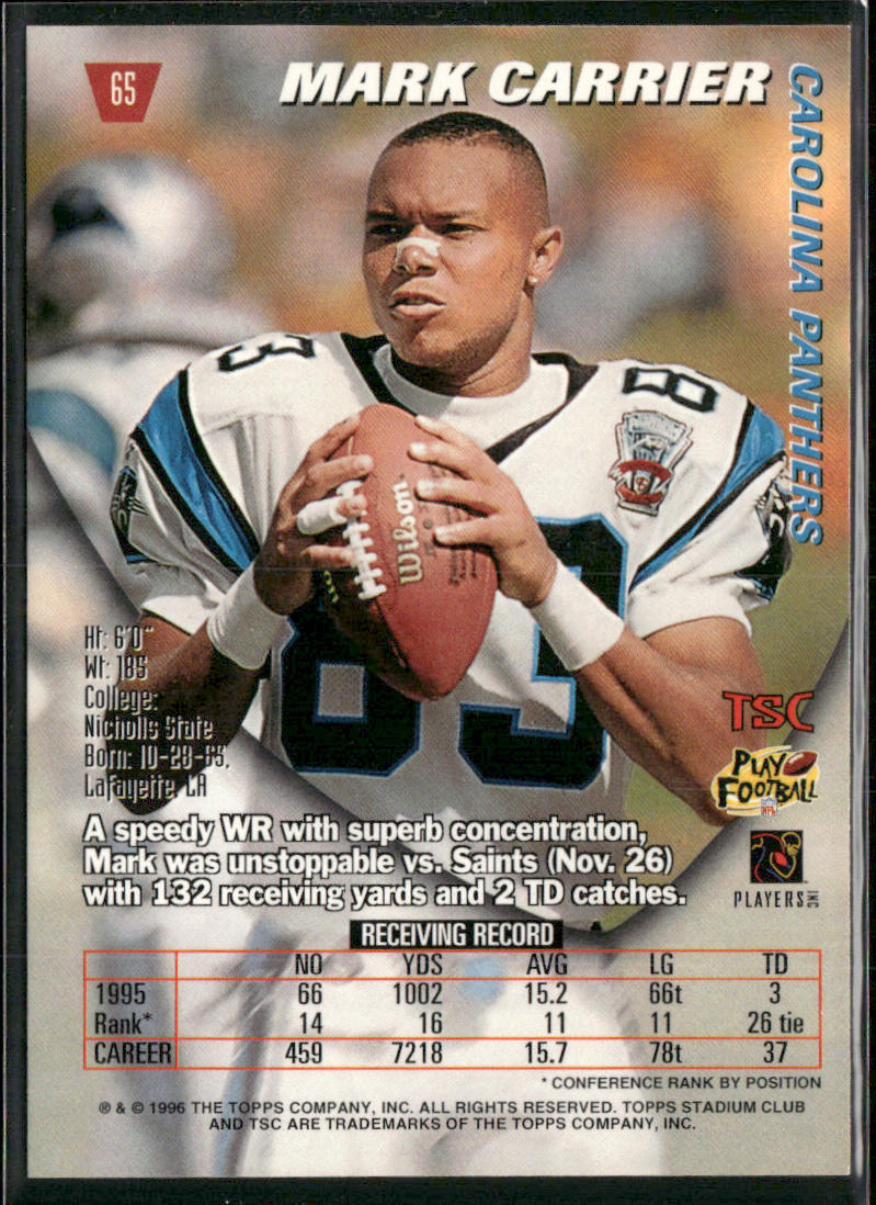 Mark Carrier 1996 Stadium Club #65 Carolina Panthers