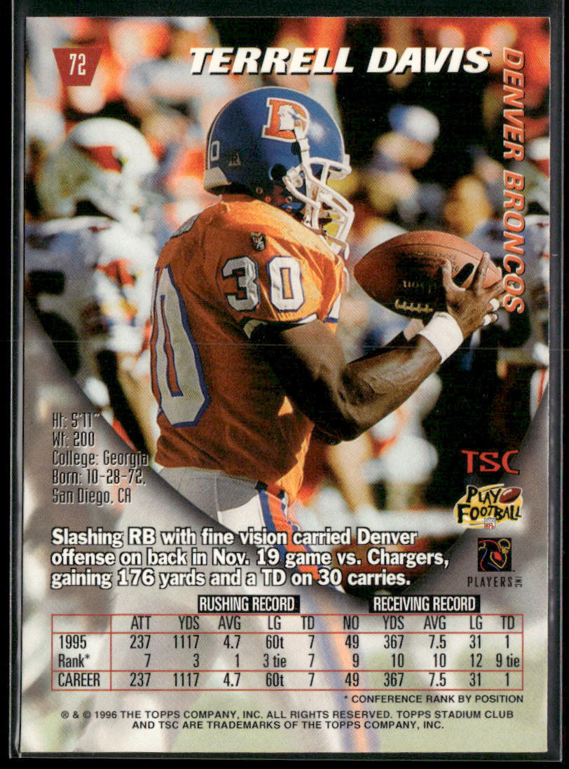 Terrell Davis 1996 Stadium Club #72 Denver Broncos
