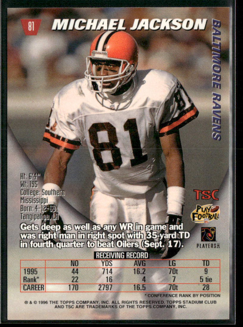 Michael Jackson 1996 Stadium Club #81 Baltimore Ravens