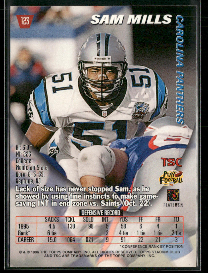 Sam Mills 1996 Stadium Club #123 Carolina Panthers
