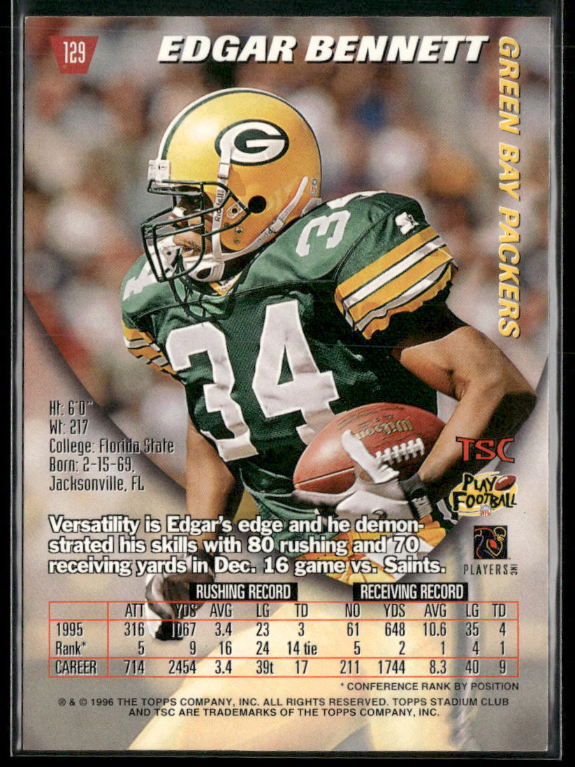 Edgar Bennett 1996 Stadium Club #129 Green Bay Packers