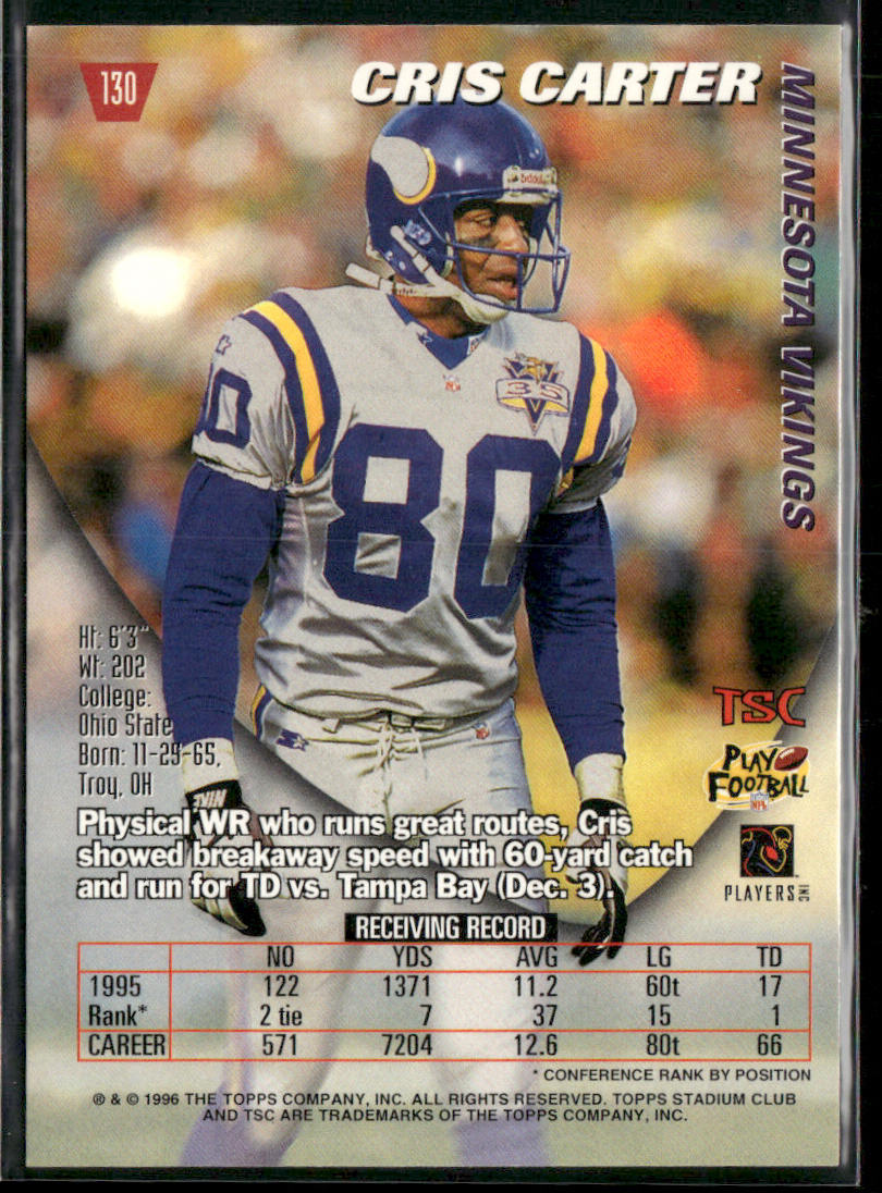 Cris Carter 1996 Stadium Club #130 Minnesota Vikings