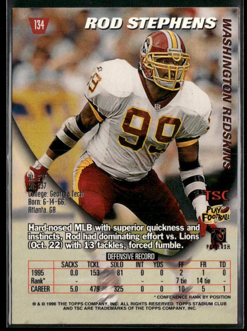 Rod Stephens 1996 Stadium Club #134 Washington Redskins