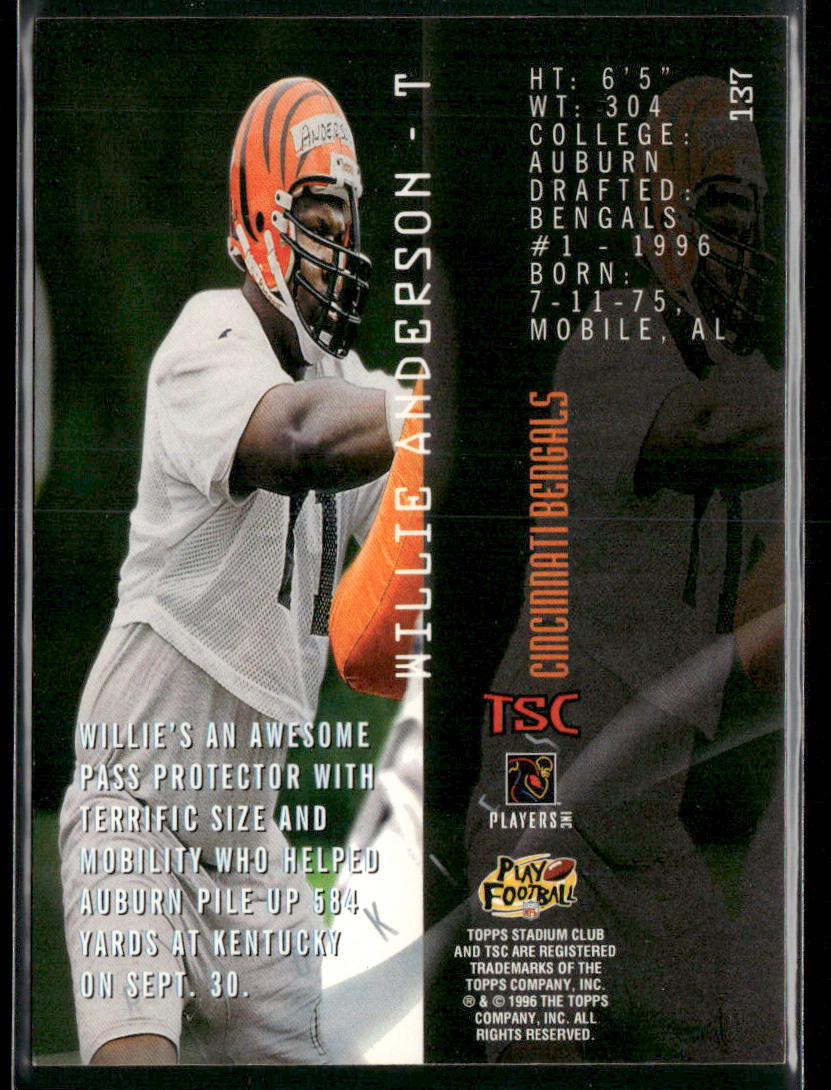 Willie Anderson 1996 Stadium Club #137 RC Cincinnati Bengals