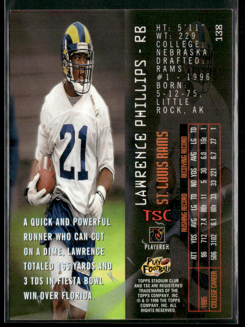 Lawrence Phillips 1996 Stadium Club #138 RC St. Louis Rams