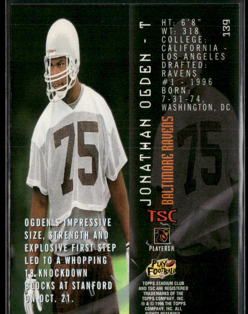 Jonathan Ogden 1996 Stadium Club #139 RC Baltimore Ravens