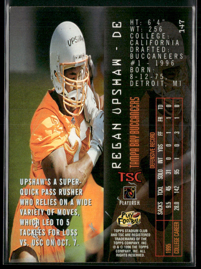 Regan Upshaw 1996 Stadium Club #147 RC Tampa Bay Buccaneers