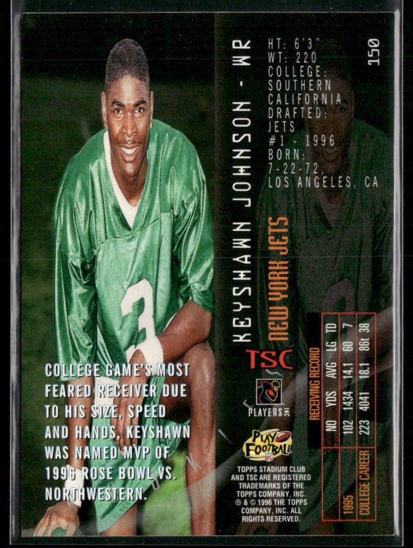 Keyshawn Johnson 1996 Stadium Club #150 RC New York Jets