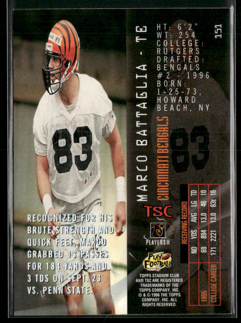 Marco Battaglia 1996 Stadium Club #151 RC Cincinnati Bengals