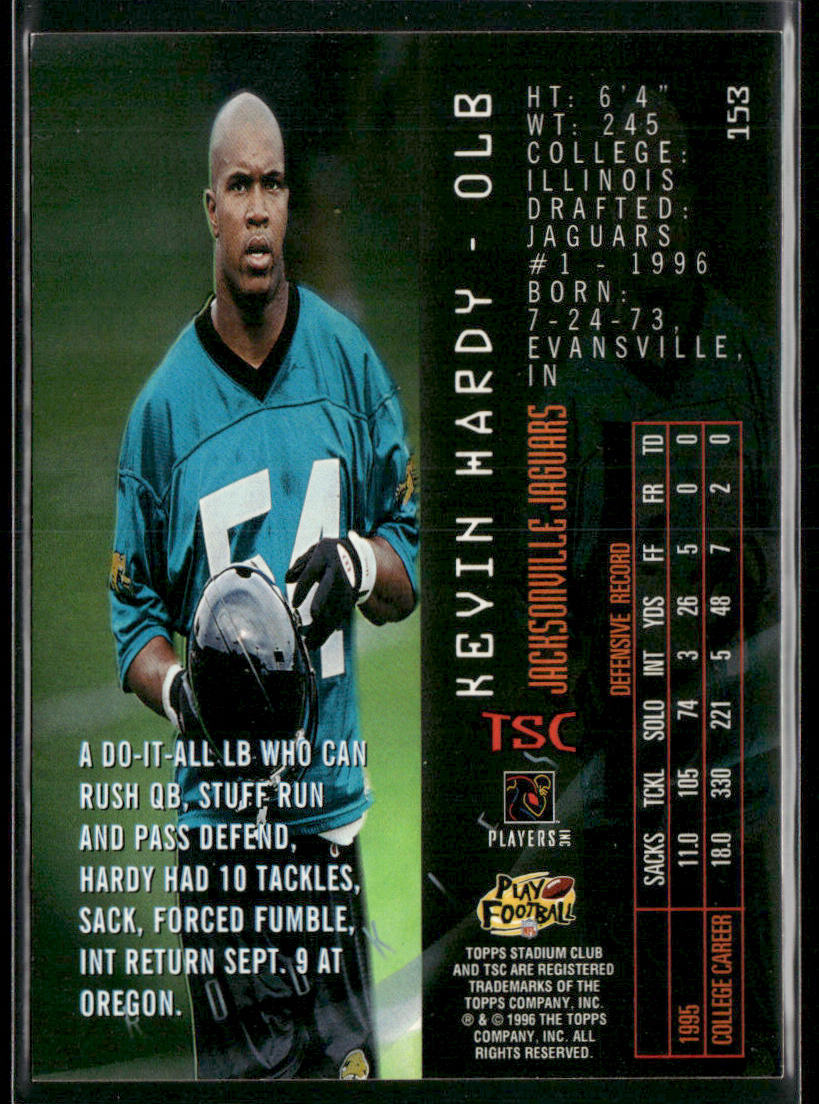 Kevin Hardy 1996 Stadium Club #153 RC Jacksonville Jaguars