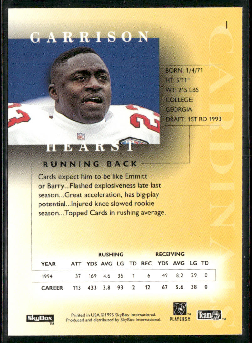 Garrison Hearst 1995 SkyBox Premium #1 Arizona Cardinals