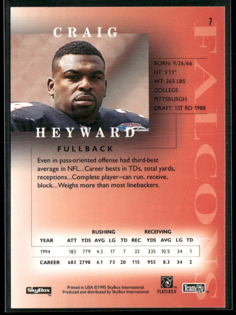 Craig Heyward 1995 SkyBox Premium #7 Atlanta Falcons
