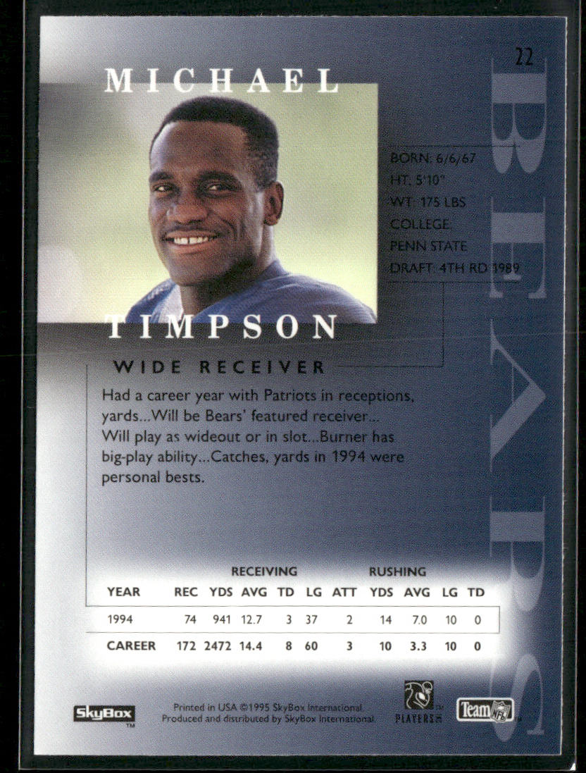 Michael Timpson 1995 SkyBox Premium #22 Chicago Bears