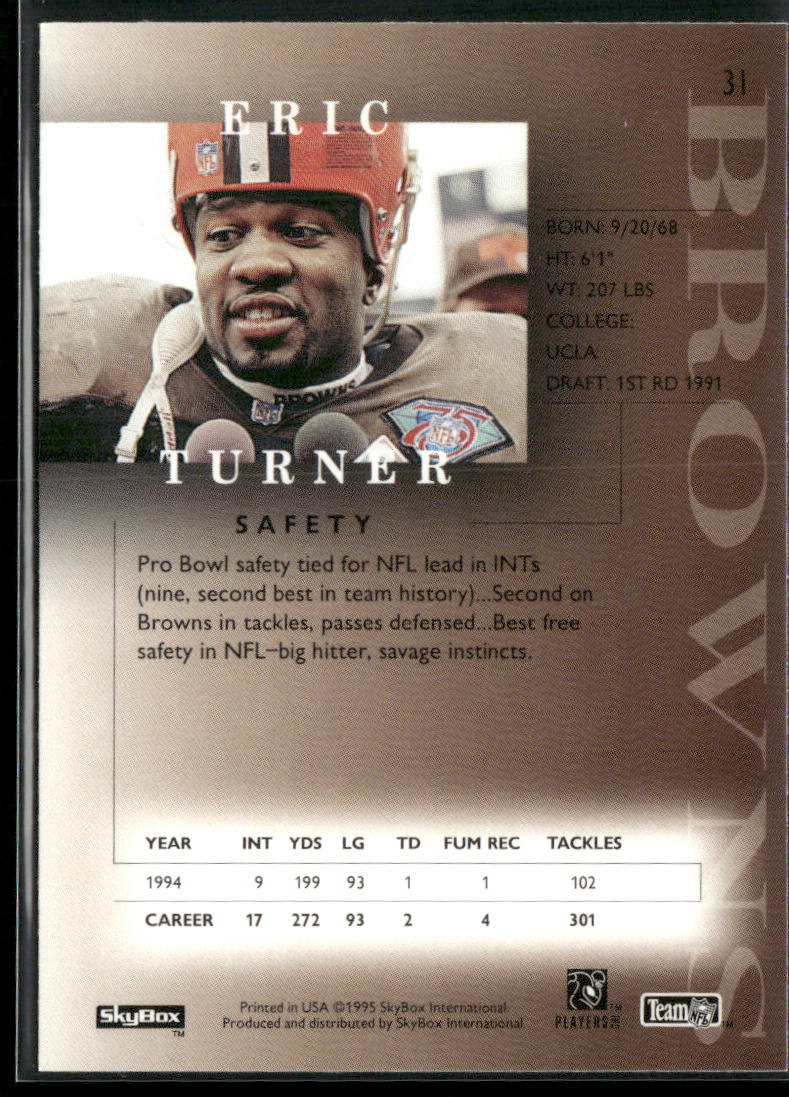 Eric Turner 1995 SkyBox Premium #31 Cleveland Browns