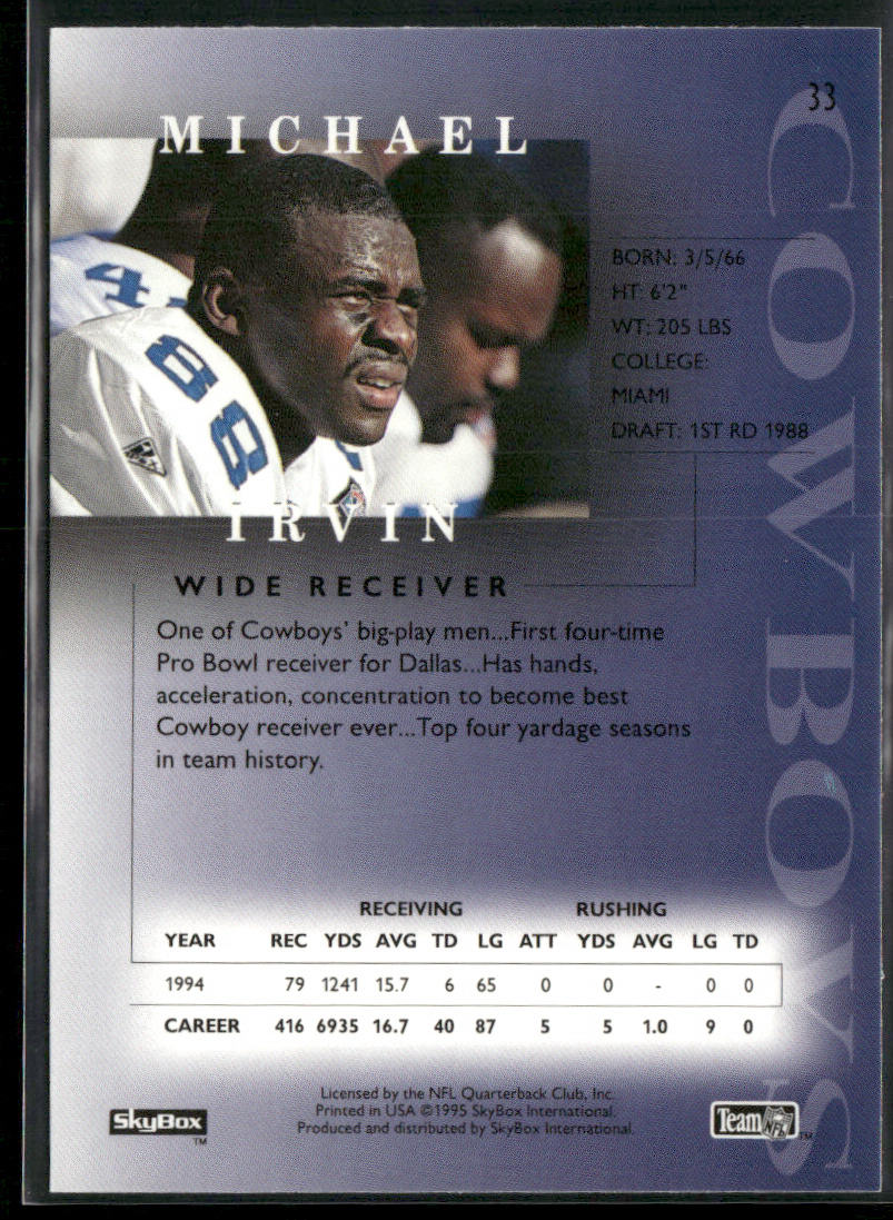 Michael Irvin 1995 SkyBox Premium #33 Dallas Cowboys