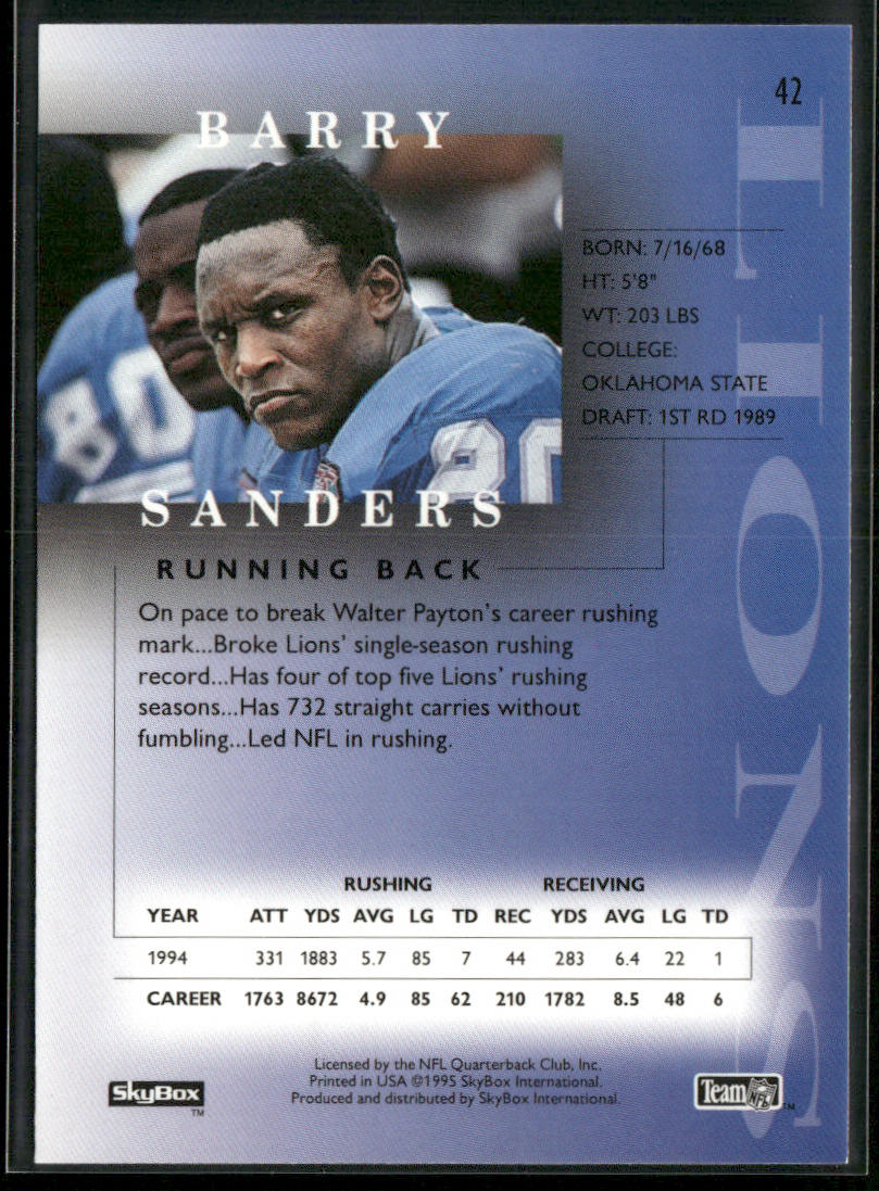 Barry Sanders 1995 SkyBox Premium #42 Detroit Lions