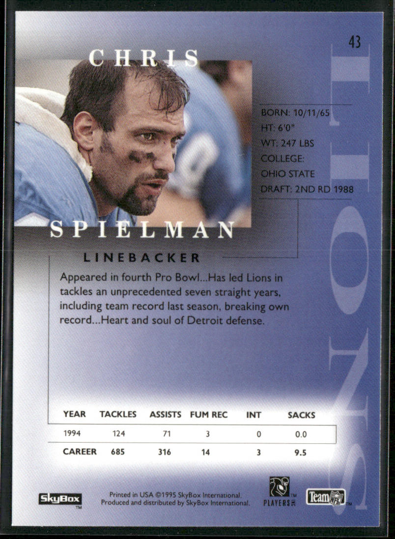 Chris Spielman 1995 SkyBox Premium #43 Detroit Lions