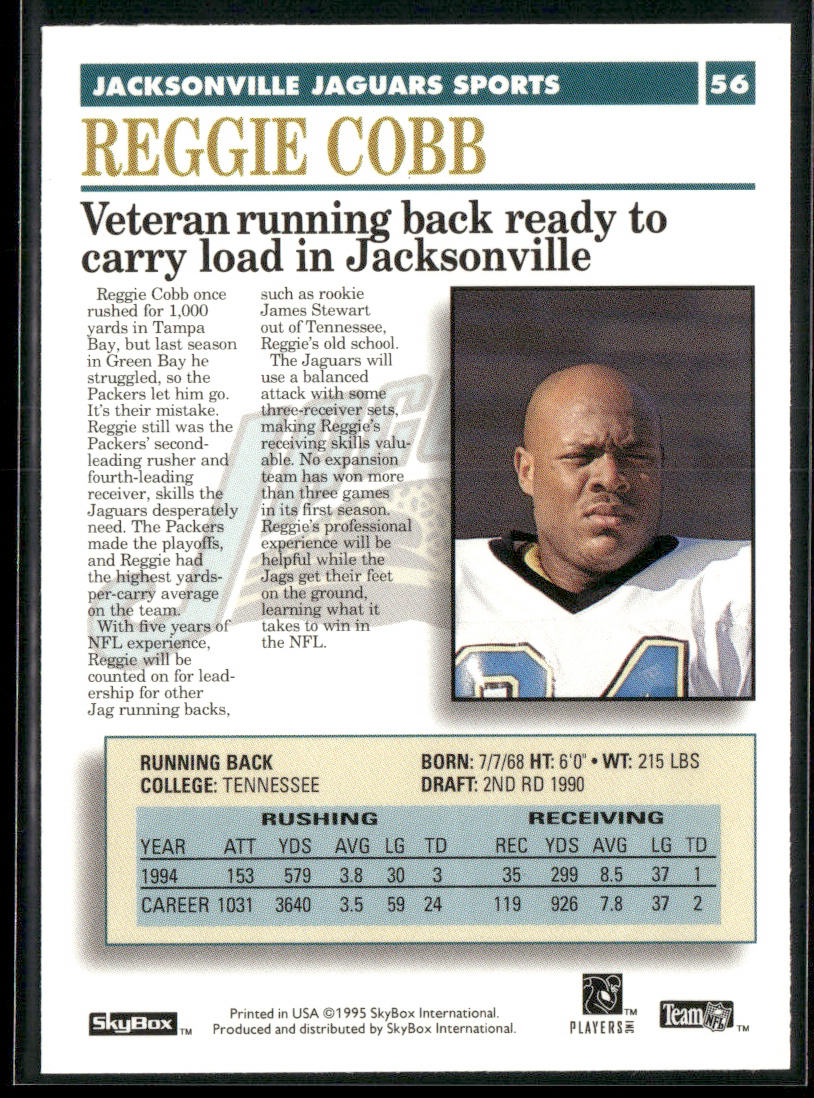 Reggie Cobb 1995 SkyBox Premium #56 Jacksonville Jaguars