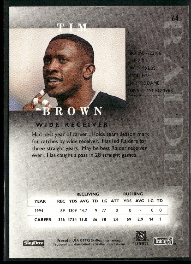 Tim Brown 1995 SkyBox Premium #64 Oakland Raiders