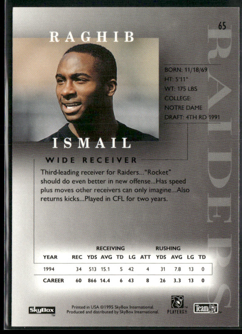 Raghib Ismail 1995 SkyBox Premium #65 Oakland Raiders