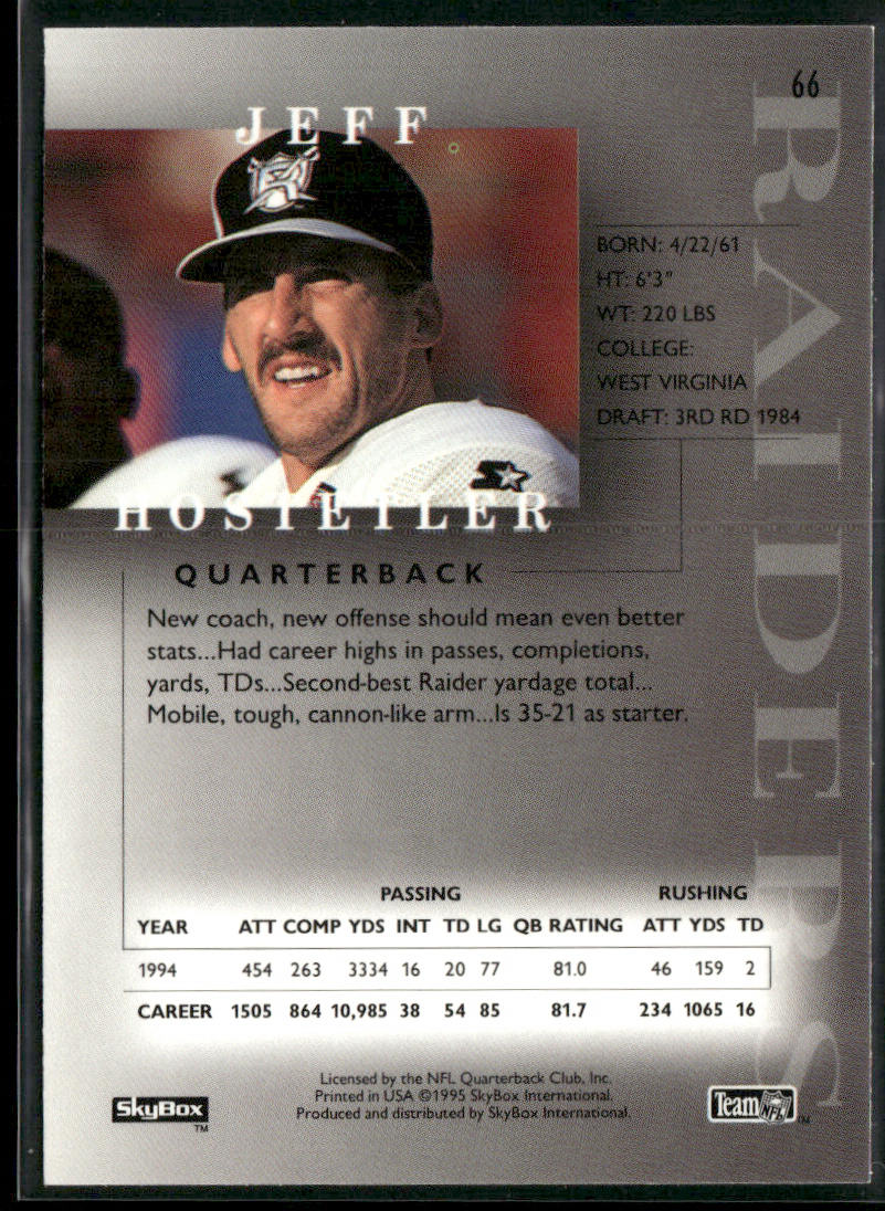 Jeff Hostetler 1995 SkyBox Premium #66 Oakland Raiders