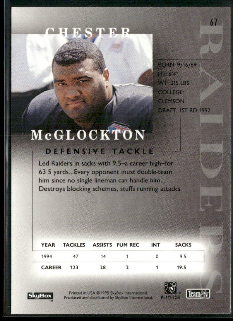 Chester McGlockton 1995 SkyBox Premium #67 Oakland Raiders