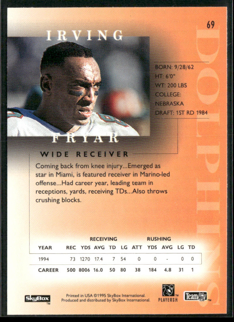 Irving Fryar 1995 SkyBox Premium #69 Miami Dolphins