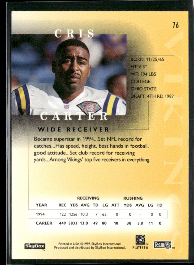 Cris Carter 1995 SkyBox Premium #76 Minnesota Vikings