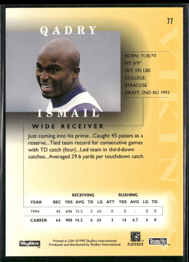 Qadry Ismail 1995 SkyBox Premium #77 Minnesota Vikings