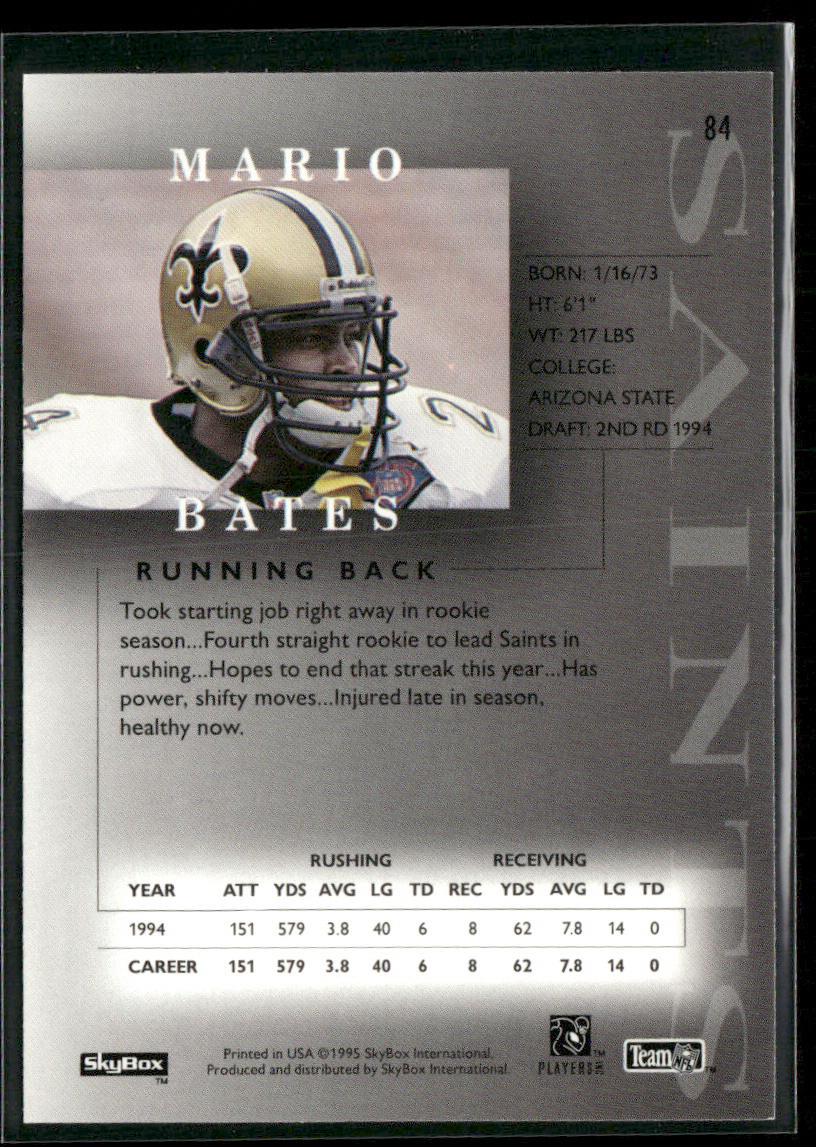 Mario Bates 1995 SkyBox Premium #84 New Orleans Saints