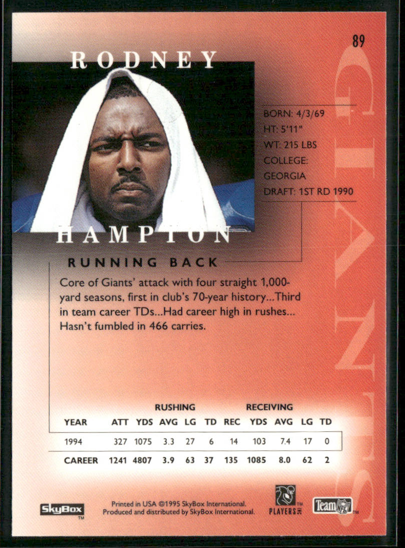Rodney Hampton 1995 SkyBox Premium #89 New York Giants