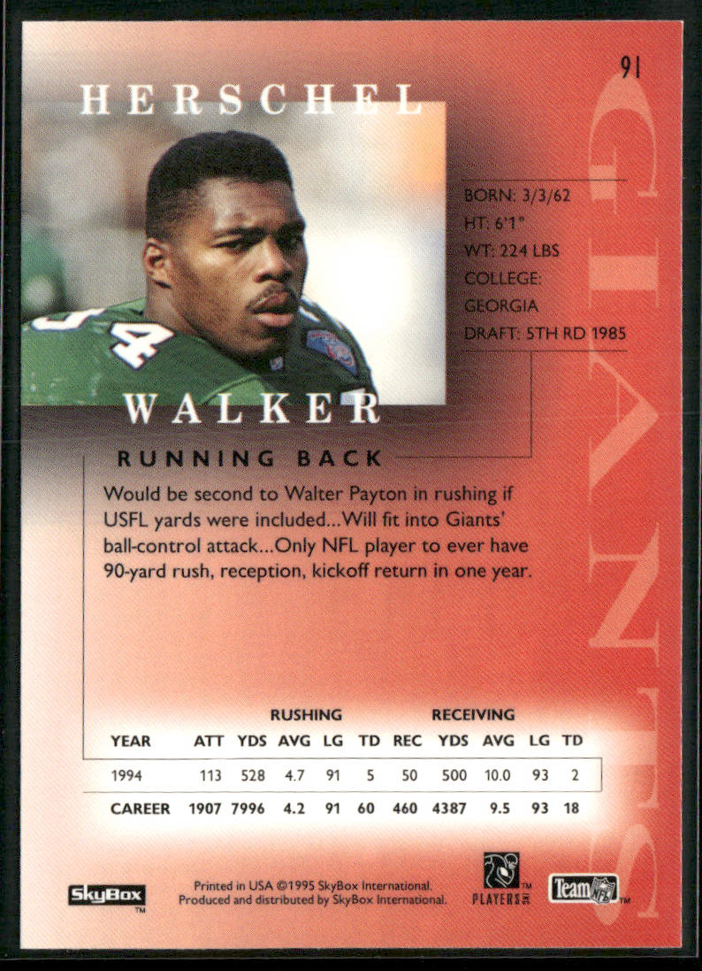 Herschel Walker 1995 SkyBox Premium #91 New York Giants