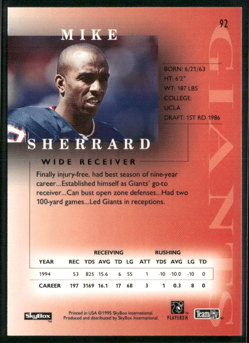Mike Sherrard 1995 SkyBox Premium #92 New York Giants