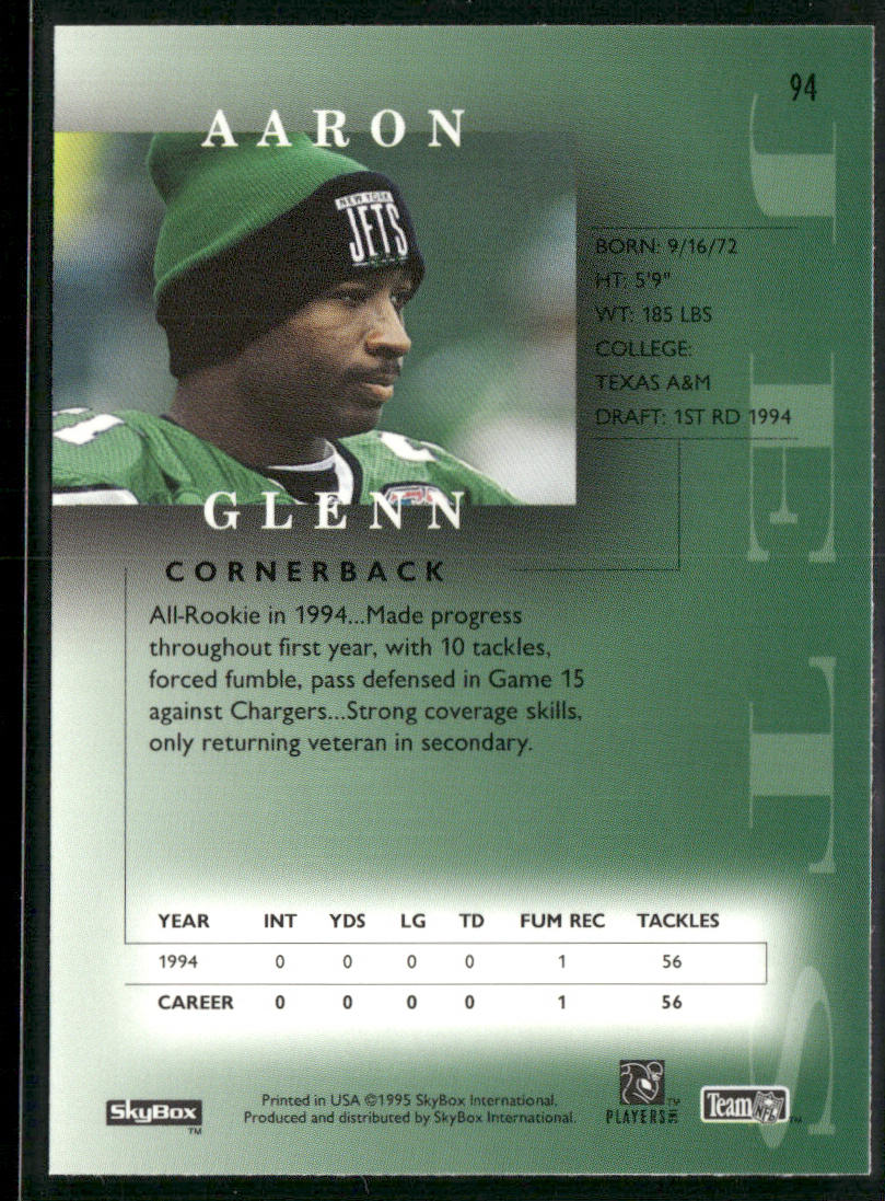 Aaron Glenn 1995 SkyBox Premium #94 New York Jets