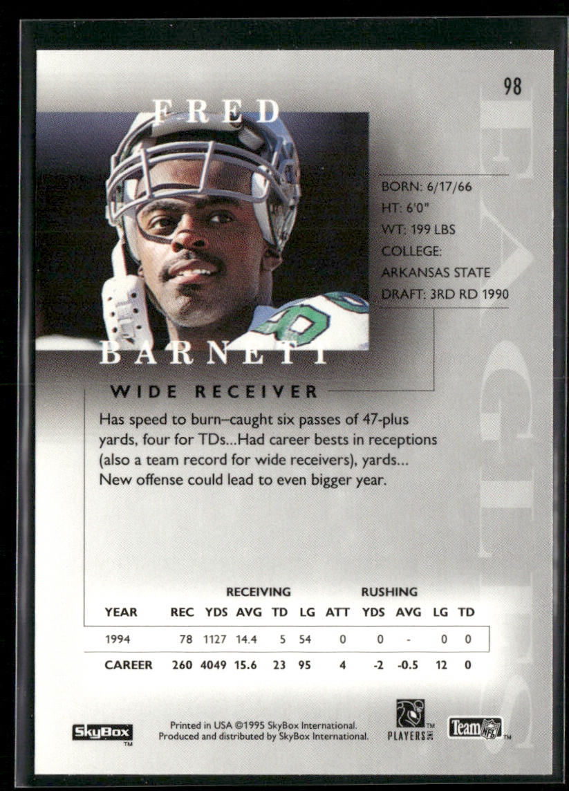 Fred Barnett 1995 SkyBox Premium #98 Philadelphia Eagles