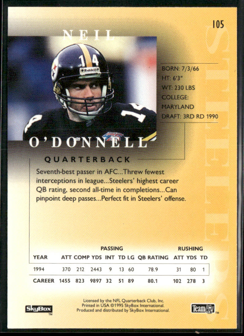 Neil O'Donnell 1995 SkyBox Premium #105 Pittsburgh Steelers