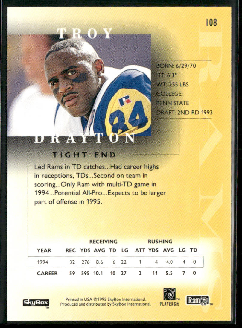 Troy Drayton 1995 SkyBox Premium #108 St. Louis Rams