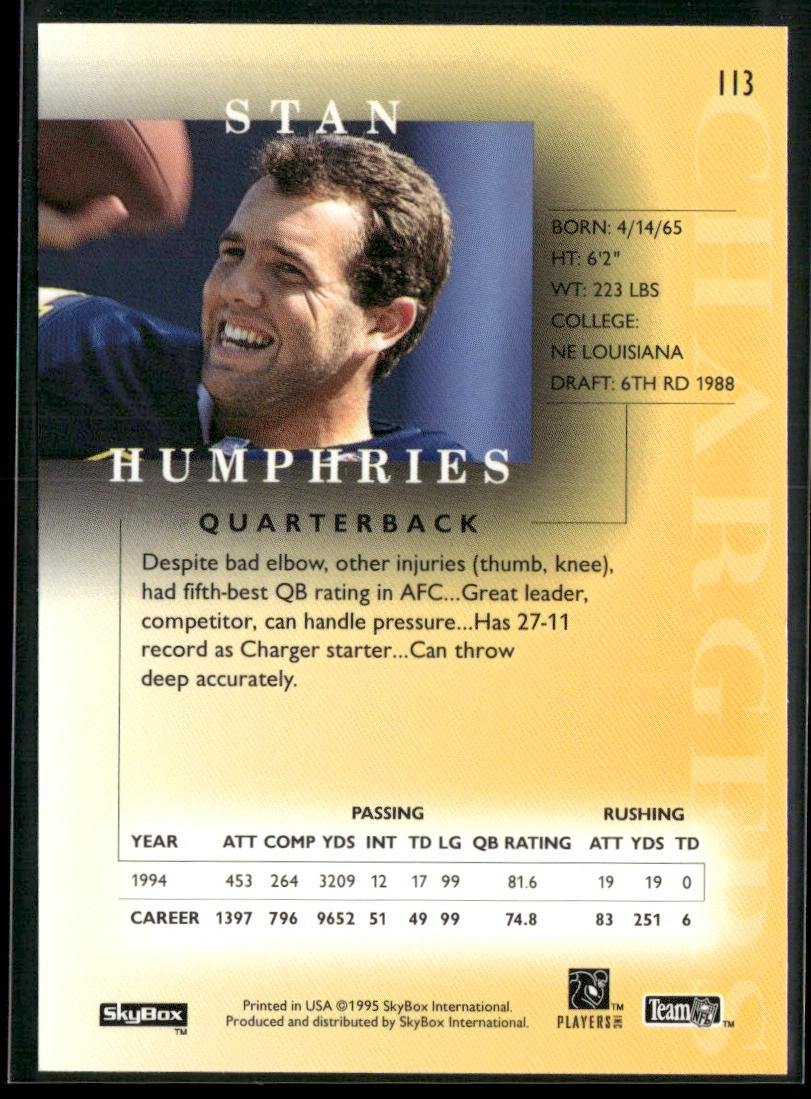 Stan Humphries 1995 SkyBox Premium #113 San Diego Chargers