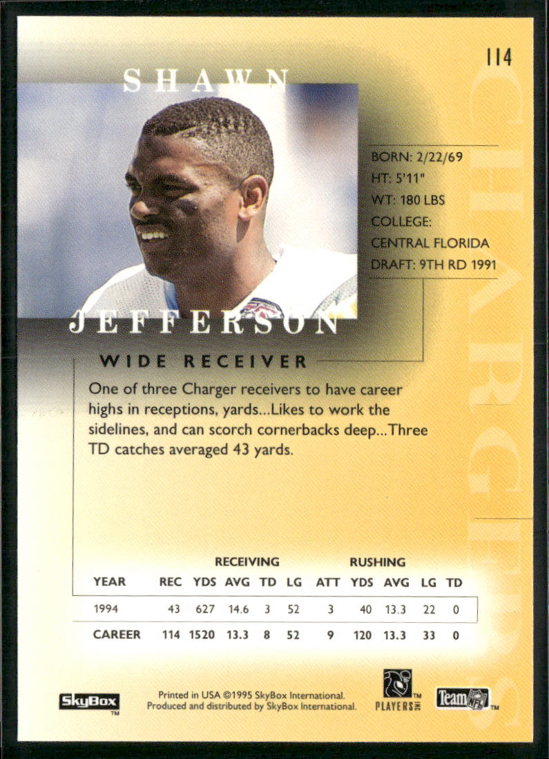 Shawn Jefferson 1995 SkyBox Premium #114 San Diego Chargers