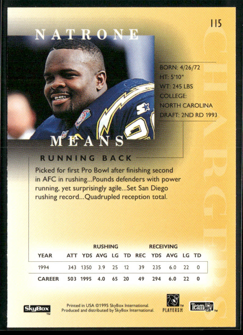 Natrone Means 1995 SkyBox Premium #115 San Diego Chargers