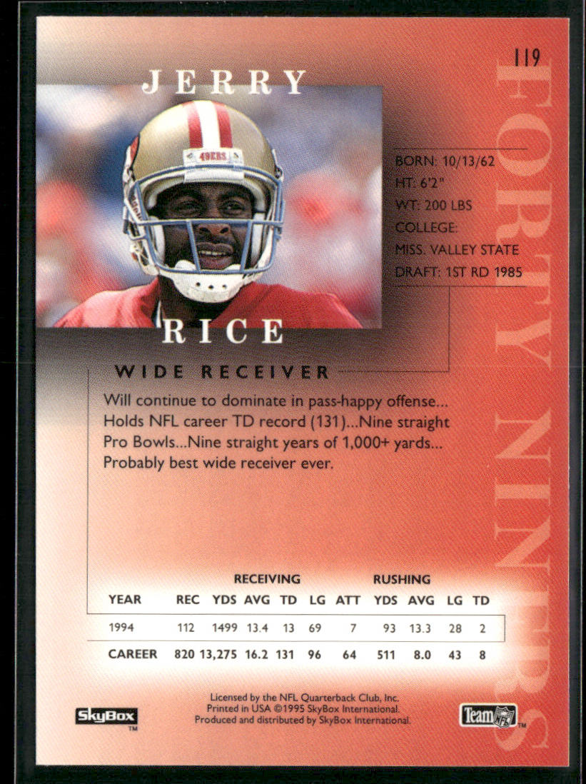 Jerry Rice 1995 SkyBox Premium #119 San Francisco 49ers
