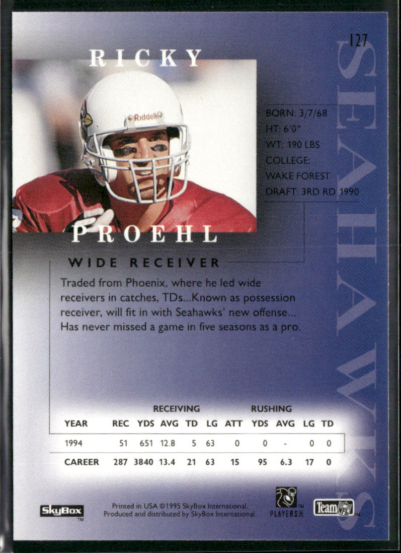 Ricky Proehl 1995 SkyBox Premium #127 Seattle Seahawks