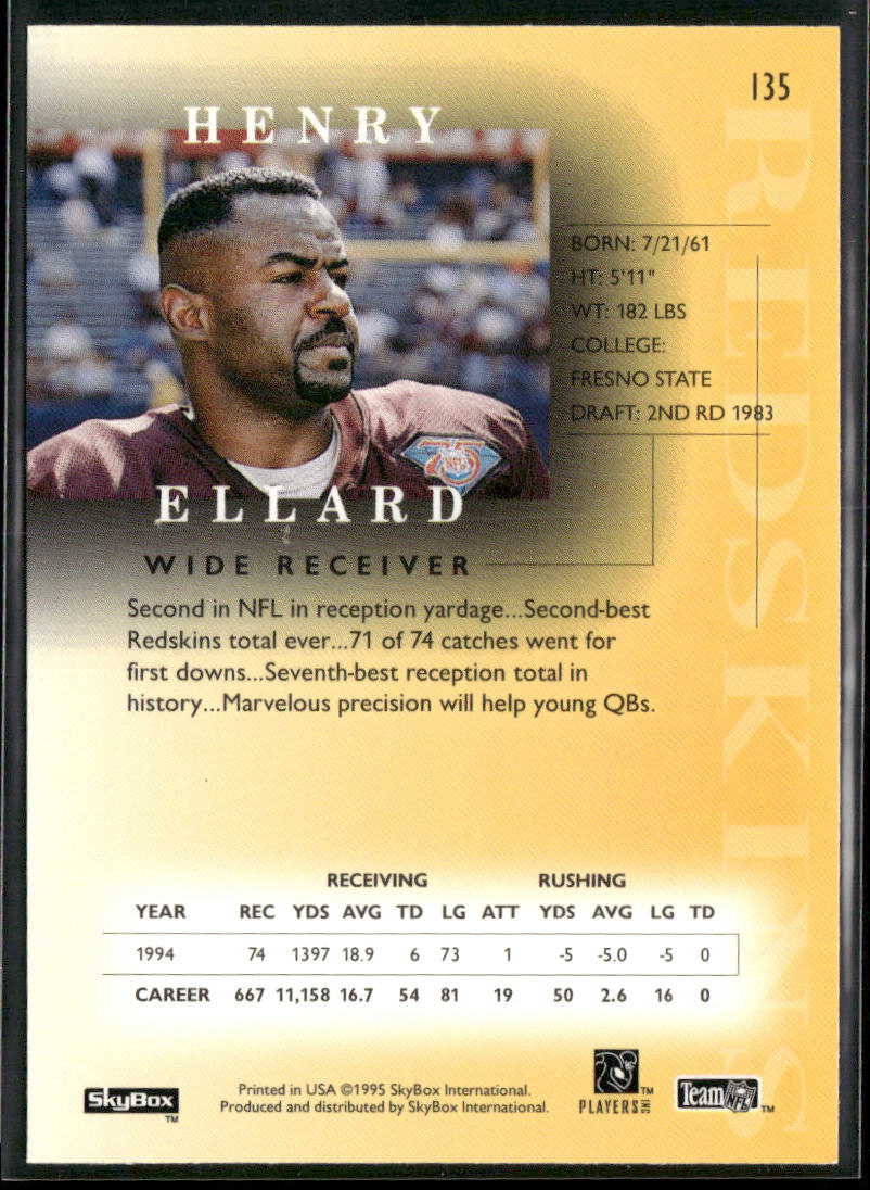 Henry Ellard 1995 SkyBox Premium #135 Washington Redskins