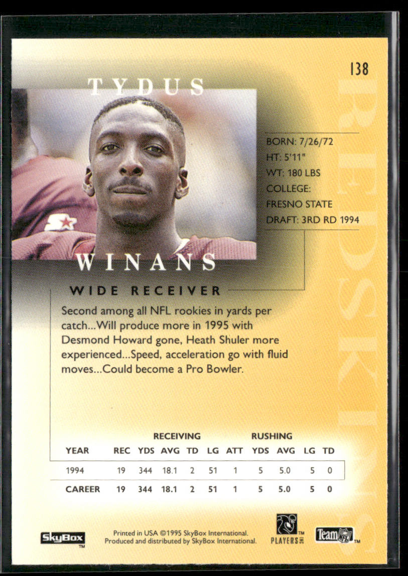 Tydus Winans 1995 SkyBox Premium #138 Washington Redskins