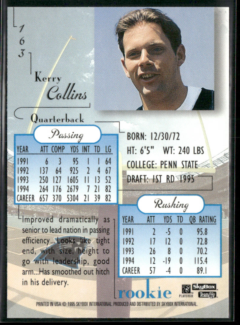 Kerry Collins 1995 SkyBox Premium #163 RC Carolina Panthers