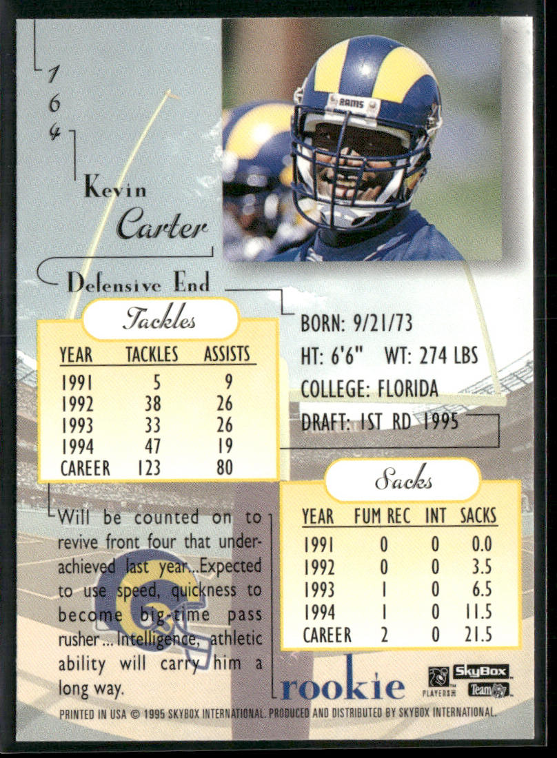 Kevin Carter 1995 SkyBox Premium #164 RC St. Louis Rams