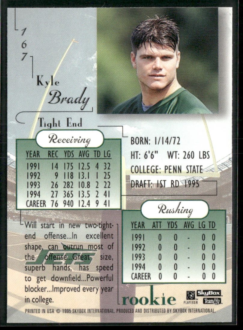 Kyle Brady 1995 SkyBox Premium #167 RC New York Jets