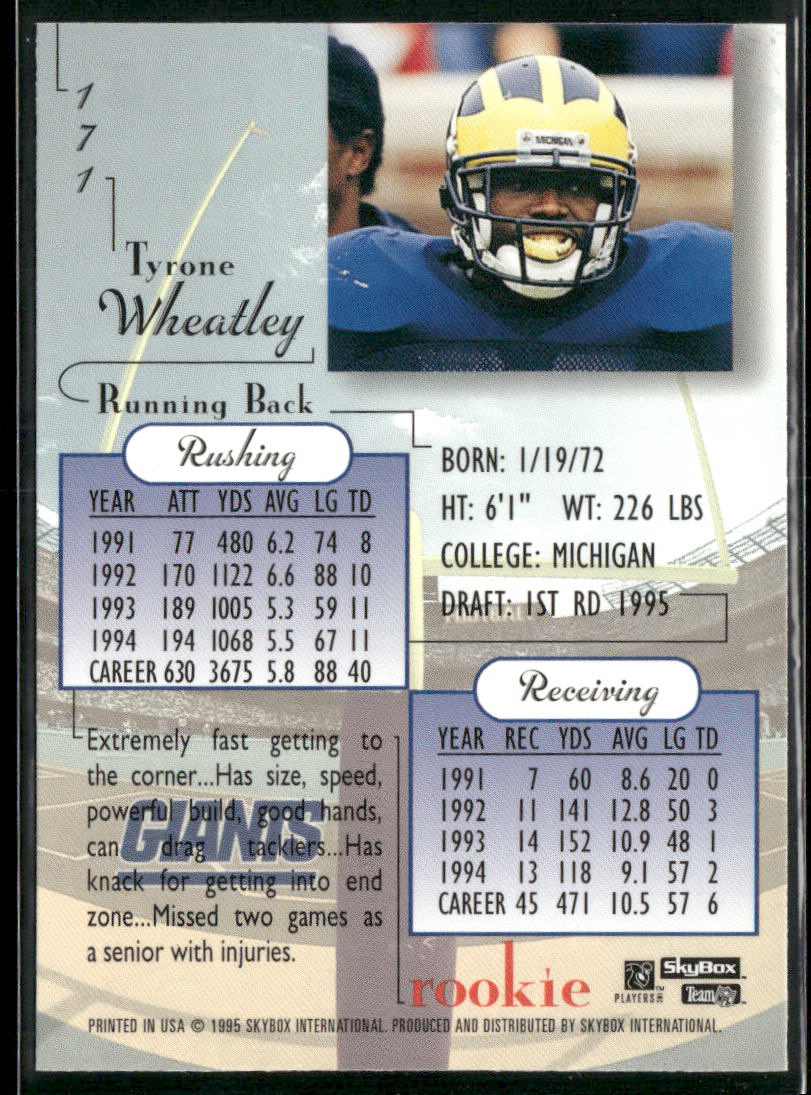 Tyrone Wheatley 1995 SkyBox Premium #171 RC New York Giants